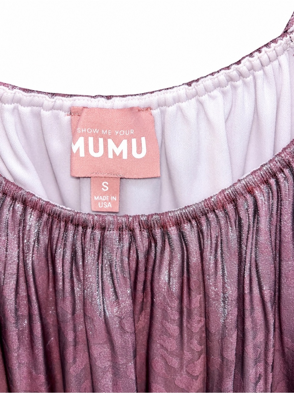 Show Me Your Mumu Metallic Shimmer Mini Dress Mauve Puff Sleeve Size S - Picture 4 of 4